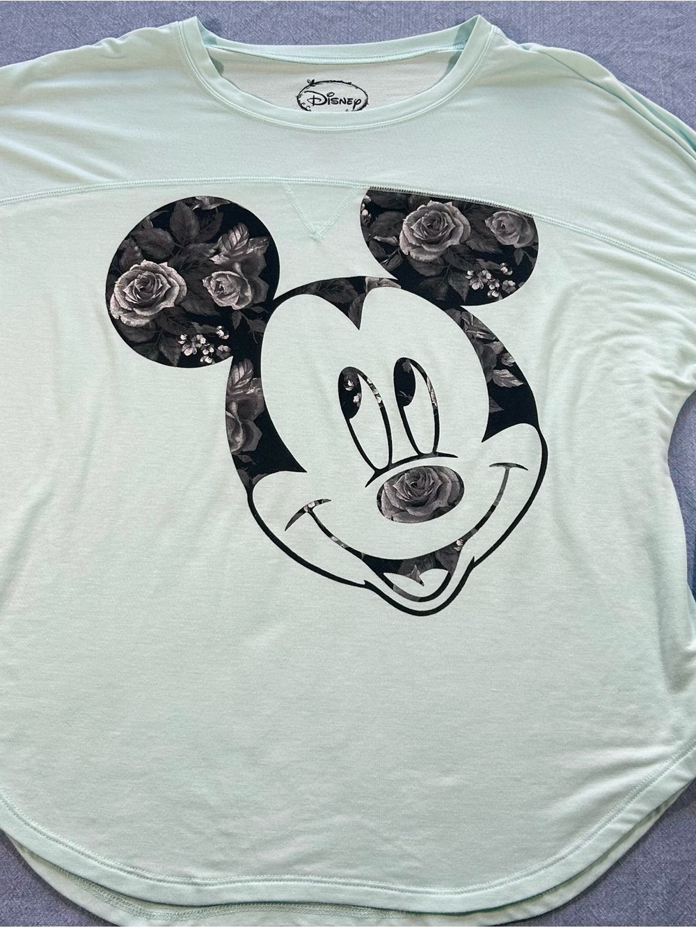 Disney Mint Tee with Black Floral Mickey Print